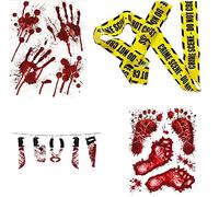 CA SE FETE Kit Scène De Crime Décoration Halloween | Ruban Crime Scene 7,20 m | Autocollants Sanglants Mains Et Pieds | Guirlande Torture 1,80 m | Anniversaire Détective | 10 Pièces