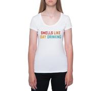 Ça Sent L'alcoolisation Diurne T-Shirt À Manches Courtes À Col Rond Blanc pour Femme T-Shirt Short Sleeve White Crewneck Tee for Women