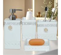 CAAHANJIA Ensemble d'accessoires de salle de bain 4 pièces - Distributeur de savon en céramique - Pompe et porte-brosse à dents - Gobelet - Décoration d'intérieur, comptoir - Organisateur de coiffeuse