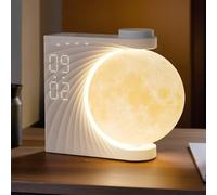 CaalLogt Lampe lune avec 2 réveils lumière du jour, RVB 8 couleurs + 2 modes dynamiques, 10 sons naturels, réveil avec intensité variable à 3 niveaux et fonction réveil pour enfants, filles, garçons