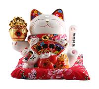 caapmony Chat Maneki,Chat Porte Japonais,Bras Mobile Objet Porcelaine Chat Chinois Asie Décoration,Décoration Japonaise,Chance, Fortune