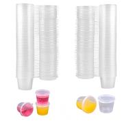 CAASFOOY Boîte à sauce Chutney transparente, 100 pièces, conteneur avec couvercle, tasses à sauce, mini tasses rondes avec couvercle pour stocker des collations, ingrédients (25 ml)