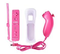 CaaWoo Manette de Jeu Wii et Wii U avec Motion Plus, Contrôleur Nunchuck Câblé, Télécommande avec Mouvement Intégré, Housse de Protection (Rose)