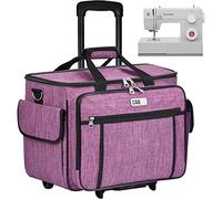 CAB55 Rolling Sewing Machine Case, Detachable Rolling Sewing Machine Carrying Case on Wheels, Trolley Tote Bag with Removable Bottom Wooden Board for Most Standard Sewing Machine -Purple