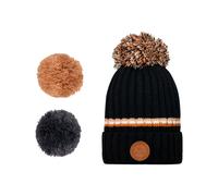 Cabaïa - Bonnet avec 3 pompons interchangeables - Manhattan Beanie Dark Grey - Noir Noir