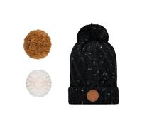 CABAIA - Bonnet Femme et Homme avec 3 Pompons Interchangeables - Design Français - Systéme aimantée pour Un Ajustement Adapté - Collection Hiver - Modele Appletini Noir