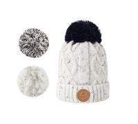 CABAIA - Bonnet Femme et Homme avec 3 Pompons Interchangeables - Design Français - Systéme aimantée pour Un Ajustement Adapté - Collection Hiver - Modele Appletini Crème