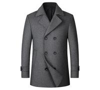 Caban croisé pour homme, col cranté, en laine mélangée