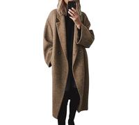 Caban décontracté en laine épaisse à simple boutonnage mélangé col montant d'hiver long manteau en laine avec capuche manteaux veste d'hiver décontractée, marron, M