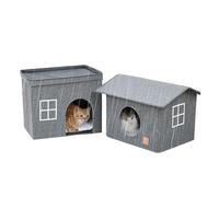 Cabane à Chat, Cabane Semi-Fermée À Deux Niveaux, Caverne pour Chat et Panier Doux, pour Jeu Intérieur Détente et Repos Toute l'Année Griffoir Intégré