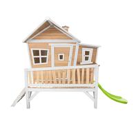Cabane asymétrique en bois sur pilotis avec toboggan vert citron TU