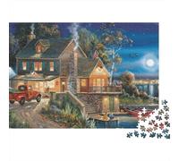 Cabane au Bord du Lac Confortable Puzzle Difficile 1000 Pièces pour Adultes Cottage au Bord du Lac par Nuit Étoilée Premium Robuste Haute Qualité Vibrant Anti-Stress Jeu 70x50cm/1000pcs