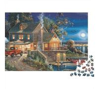 Cabane au Bord du Lac Nuit Puzzle 1000 Pièces Puzzle pour Adultes Papier Détente Activité en Famille Cadeau 38x26cm/1000pcs