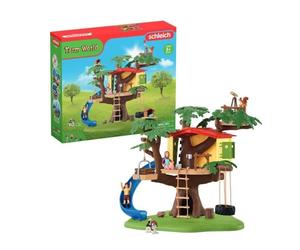 Cabane aventure dans les arbres, coffret de 60 pièces détaillées avec balançoire, 2 figurines d'enfant et figurines d'animaux,