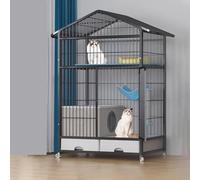 Cabane Chat Exterieur Etanche avec Bac À Litière Grande for Lapins, Maison pour Chat Interieur Chenil en Métal for Chats D'extérieur avec Roues for Petits Animaux(Black,83 * 59 * 136cm)
