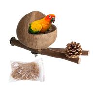 Cabane de Noix de Coco pour Oiseau - Nid Naturel avec Branches et Copeaux | Accessoire Cage Résistant aux Rongeurs | Convient pour Perroquets, Inséparables, Diamants Mandarins et Petits Rongeurs