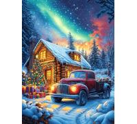 Cabane douillette avec un camion sous les aurores boréales 500 Pièces Puzzle Pour Ado En Carton Épais Haute Densité Rêve magique de science-fiction Facile Débutant Jeu De Société Idée Cadeau Anniversa