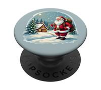 Cabane du Père Noël dans la Nuit de Noël enneigée PopSockets PopGrip Adhésif