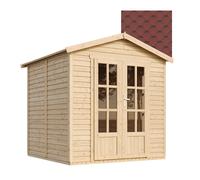 TIMBELA M351FB Cabane en Bois avec Plancher et Bardeaux Bitumineux Rouges, L233xP222xH233 cm - Abri Multifonctionnel, Bureau, Atelier, Studio Jardin
