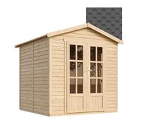 TIMBELA M351FB Cabane en Bois avec Plancher et Bardeaux Bitumineux Noirs, L233xP222xH233 cm - Abri Multifonctionnel, Bureau, Atelier, Studio Jardin
