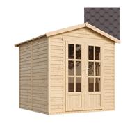 TIMBELA M351FB Cabane en Bois avec Plancher et Bardeaux Bitumineux Marron, L233xP222xH233 cm - Abri Multifonctionnel, Bureau, Atelier, Studio Jardin