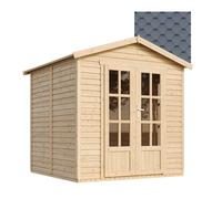 TIMBELA M351FB Cabane en Bois avec Plancher et Bardeaux Bitumineux Gris, L233xP222xH233 cm - Abri Multifonctionnel, Bureau, Atelier, Studio Jardin