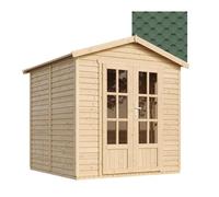TIMBELA M351FB Cabane en Bois avec Plancher et Bardeaux Bitumineux Verts, L233xP222xH233 cm - Abri Multifonctionnel, Bureau, Atelier, Studio Jardin
