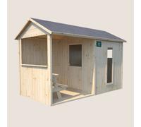 Cabane en bois avec préau et table de je