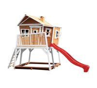 Cabane en bois avec toboggan rouge TU