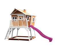 AXI Max Maison Enfant avec Bac à Sable & Toboggan Violet | Aire de Jeux pour l'extérieur en marron & blanc | Maisonnette / Cabane de Jeu en Bois FSC