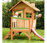 Cabane en bois et toboggan pour enfant Marron/Vert - Robin