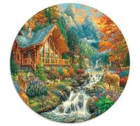 Cabane en Bois Forêt Puzzle 1000 Pièces Rond Papier pour Adultes Ruisseau Paysage Coloré