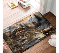 Cabane en Forêt avec Orignaux Et Cerfs, Animaux Sauvages, Rustique, Orignaux, Cerfs, Wapitis, Arbres, Montagne, Rivière, Nature, Paysage Paillasson Paillasson D'Entree Tapis De Douche 40X60Cm