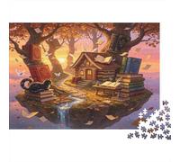 Cabane en Forêt Puzzle 1000 Pièces Papier pour Adultes Paysage Crépuscule d’Automne Jeu de Puzzle 1000 Pièces Détente Cadeau 38x26cm/1000pcs