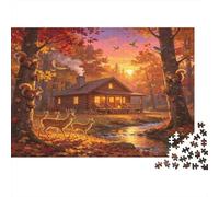 Cabane en Forêt Puzzle 1000 Pièces Paysage Forêt d’Automne au Crépuscule Puzzle pour Adultes Papier Jeu de Puzzle 1000 Pièces Détente Décor Maison Cadeau 38x26cm/1000pcs