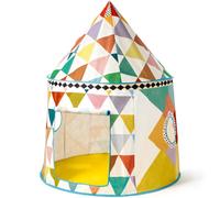 DJECO Maison de Jeu Enfant - Cabane Spacieuse Légère Multicolore - Tente Tipi Intérieure - Montage/Démontage Facile - 1 Toile, 2 Fenêtres, 1 Porte, Armatures Plastique - Boîte Rangement - D106xH140cm