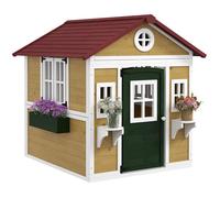 Outsunny Cabane Enfant extérieur, Maison Enfant extérieure, avec Porte, fenêtres et jardinières, cabane de Jardin pour Enfant 3-8 Ans, 114 x 126,4 x 135 cm, Beige