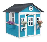 Cabane enfant extérieur - Outsunny - avec porte fenêtres et jardinières - 114 x 126,4 x 135 cm - bleu
