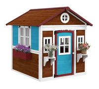 Cabane enfant extérieur - Outsunny - avec porte fenêtres et jardinières - 114 x 126,4 x 135 cm - Marron