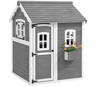 Cabane enfant extérieur Outsunny maison enfant extérieure, avec porte, fenêtres, bac à plantes, plancher - en bois gris