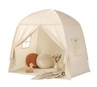 Cabane Enfant Intérieur Tente de Lit pour Chambre Fille Garçon | L 163 x l 100 x H 143 cm, Lit Cabane au Sol Montessori 70x140 80x160, Maisonnette, Tente de Sommeil Cocon Secret, Crème