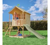 Cabane enfant sur pilotis avec toboggan vert kaki - bois fsc® - colline
