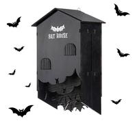 Cabane gothique noire - Boîte à chauve-souris d'Halloween, nid en bois avec 3 pièces, abri mural pour extérieur, cour, jardin, jardin, arbre, maison de chauve-souris, lisse sans trous, décoration