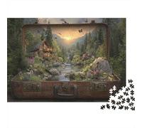 Cabane Montagne Difficile Puzzle 1000 Pièces pour Adultes Mini Vallée Pittoresque à l'Intérieur d'une Vieille Valise Vintage Premium Robuste Haute Qualité Vibrant Défiant Anti-Stress 52x38cm/1000pcs
