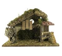 Cabane pour Crèche avec Lumière à Effet de Feu, 220V, pour Figurines de 10 cm Non Incluses, Bois, 36x15x24 cm