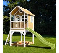 AXI Sarah Maison Enfant avec Bac à Sable & Toboggan vert clair | Aire de Jeux pour l'extérieur en marron & blanc | Maisonnette / Cabane de Jeu en Bois FSC