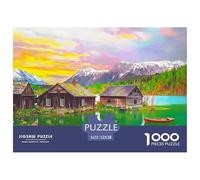 Cabanes au Bord du lac Paysage de Montagne enneigée Puzzle 1000 Pièces Papier Puzzle pour Adultes Détente Décoration Famille 52x38cm/1000pcs