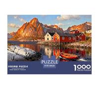 Cabanes de pêche aux îles Lofoten Puzzle en Bois Imperméable DIY Puzzles De 1000 Pièces pour Adultes Impossible Jeux De Stimulants