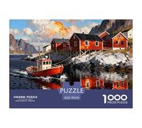 Cabanes de pêche aux îles Lofoten Puzzle en Bois Imperméable Puzzles De 1000 Pièces pour Adultes Amusant Jeux De Stimulants