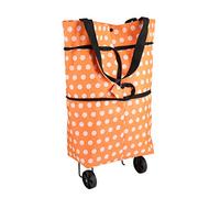 Cabas Courses roulettes, Sac à Provisions Roulant Pliable en Tissu Oxford, Roue à Double Usage(Orange)